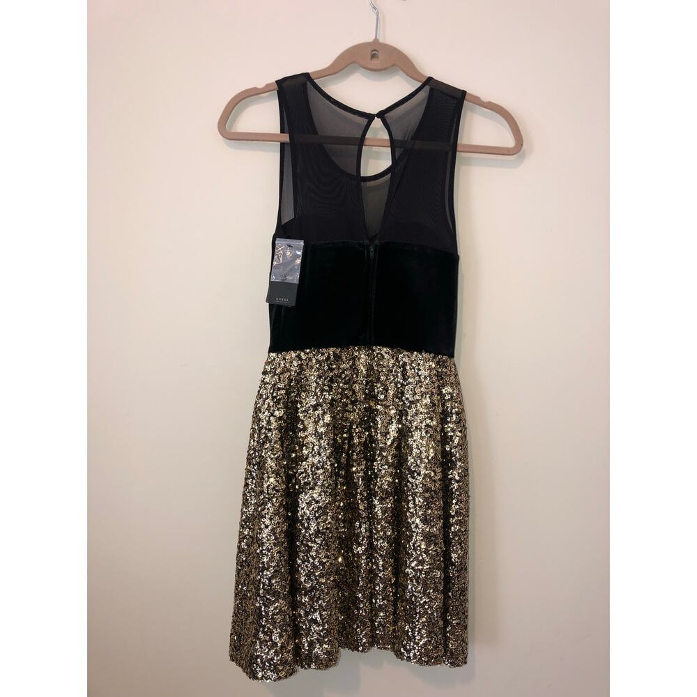Guess Velvet Sequin Party Dress Size XS Black Gold Mini Glamoratti Indy Sleaze - Picture 14 of 15
